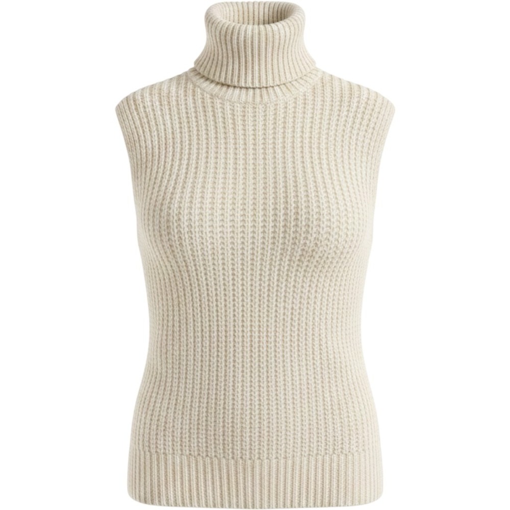 H&M Sweater Vest Women Large Ribbed Chunky Knit Turtleneck Old Money Oversized